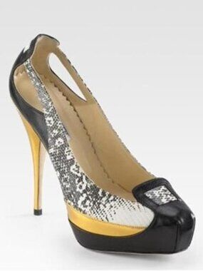 Oscar De La Renta Lizard Leather Cutout Platform Pumps Shoes Heels